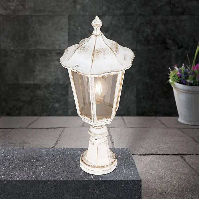 Orion Leuchten Außenlaterne Puchberg - 60 W, Farbe Gehäuse: Weiß-Gold, 22 x 22 x 53 cm, Ohne Leuchtmittel