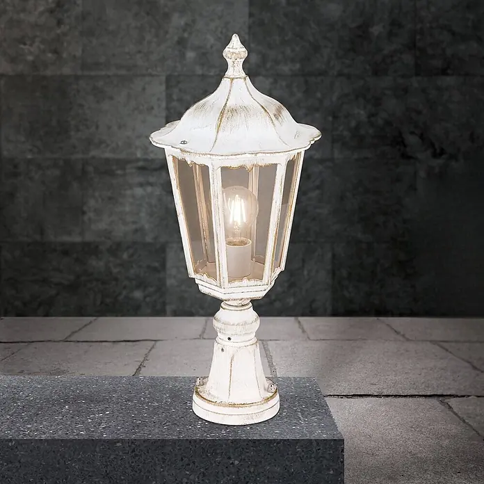 Orion Leuchten Außenlaterne Puchberg - 60 W, Farbe Gehäuse: Weiß-Gold, 22 x 22 x 53 cm, Ohne Leuchtmittel
