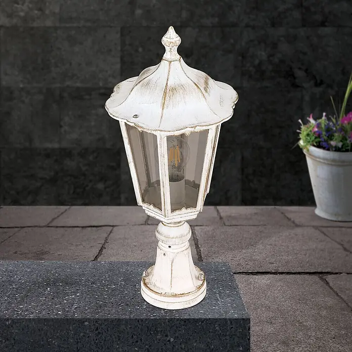 Orion Leuchten Außenlaterne Puchberg - 60 W, Farbe Gehäuse: Weiß-Gold, 22 x 22 x 53 cm, Ohne Leuchtmittel