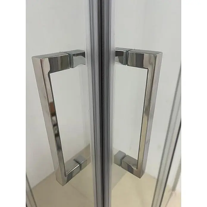 FRASCIO New Tecnology Eckdusche 75 x 70 cm - Verchromt, Chrom, Stärke: 6 mm - Quadratische Chrom-Duschgriffe an Klarglastüren.