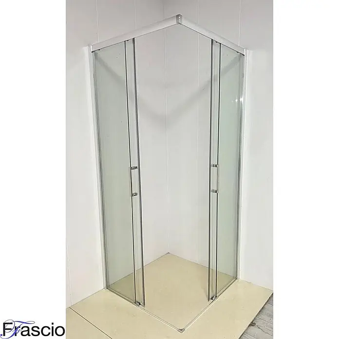 FRASCIO New Tecnology Eckdusche 75 x 70 cm - Verchromt, Chrom, Stärke: 6 mm - Eckduschkabine aus Glas mit silbernen Rahmen und offenen Türen.