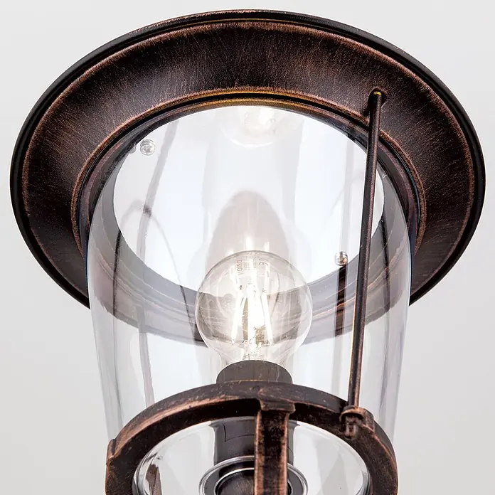 Orion Leuchten Außenlaterne Kenzo - 60 W, Farbe Gehäuse: Kupfer, 25 x 25 x 216 cm, Ohne Leuchtmittel - Deckenleuchte aus dunkler Bronze mit Klarglasgehäuse und sichtbaren Glühbirnen.