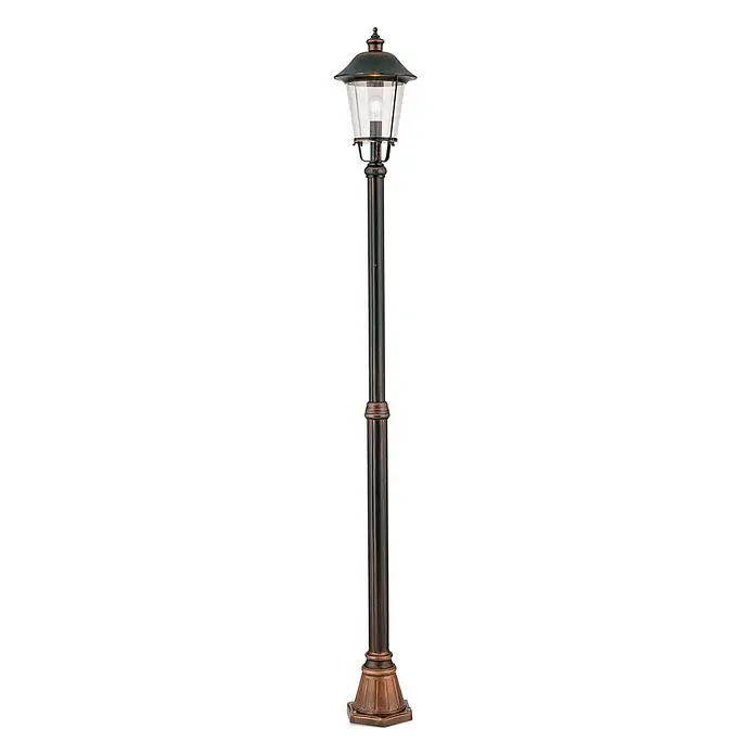 Orion Leuchten Außenlaterne Kenzo - 60 W, Farbe Gehäuse: Kupfer, 25 x 25 x 216 cm, Ohne Leuchtmittel - Hohe, dunkelbronzefarbene Gartenlaterne mit Klarglasaufsatz für traditionelle Außenbeleuchtung.