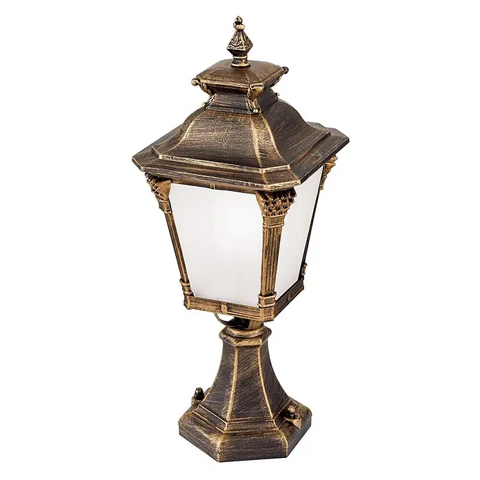 Orion Leuchten Außenlaterne Aiko - 60 W, Farbe Gehäuse: Bronze, 23 x 23 x 59 cm, Ohne Leuchtmittel - Antike bronzefarbene Außenleuchte mit strukturierter Oberfläche, Milchglas und Zierdetails.