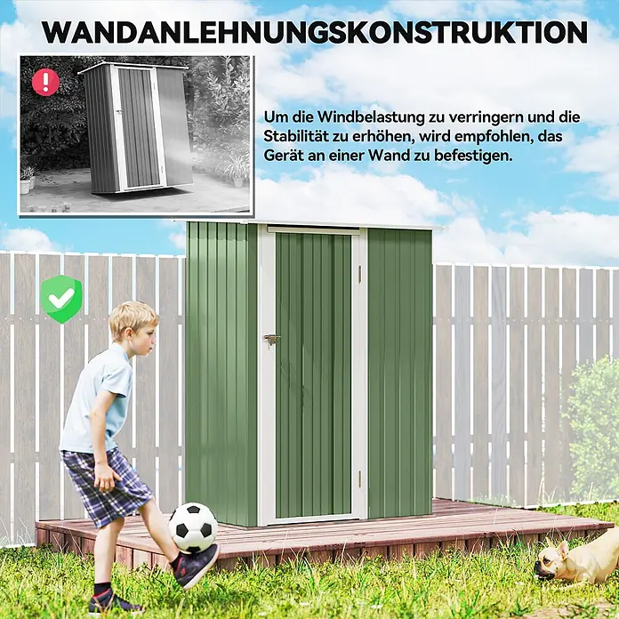 Outsunny Gerätehaus - Außenbreite inkl. Dachüberstand: 142 cm, Außentiefe inkl. Dachüberstand: 86 cm, Stahl, Grün