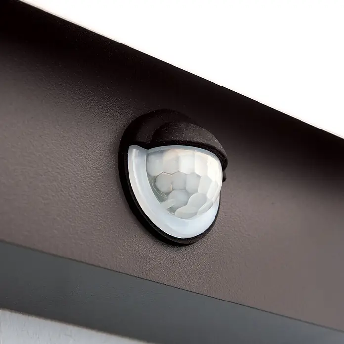 Orion Leuchten LED-Sensor-Außenwandleuchte Ginger - 21 W, L x B x H: 16 x 21 x 10 cm, Anthrazit, Opal, Warmweiß - Dunkler Bewegungssensor mit transluzenter, facettierter Kuppel.