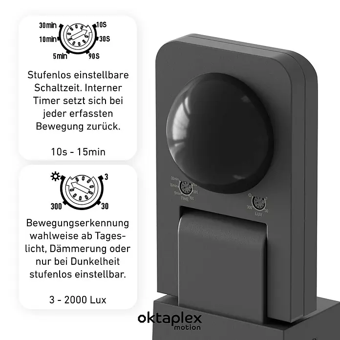 Oktaplex Motion Bewegungsmelder Tea - Reichweite Sensor: 9 m, Anthrazit, Erfassungswinkel Sensor: 360 °, L x B x H: 174 x 87 x 66 mm
