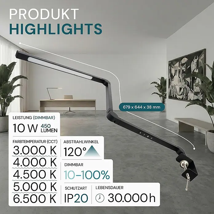 Luxula LED-Tischleuchte LX700157 - 10 W, Schwarz, Mehrfarbig
