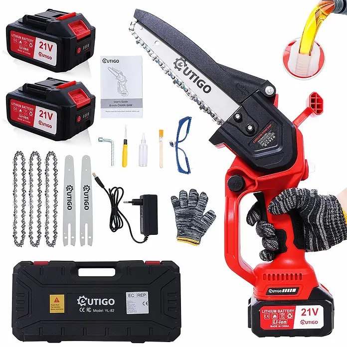 OUTIGO Akku-Kettensägen-Set - 21 V, 4 Ah, Anzahl Akkus: 2 Akkus, Schwertlänge: 15 cm