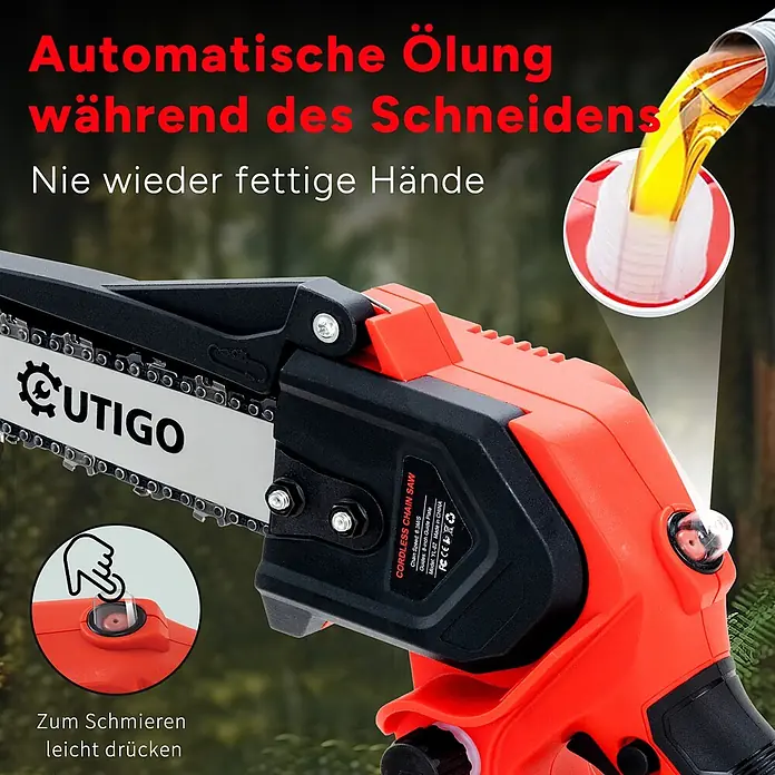 OUTIGO Akku-Kettensägen-Set - 21 V, 4 Ah, Anzahl Akkus: 2 Akkus, Schwertlänge: 15 cm
