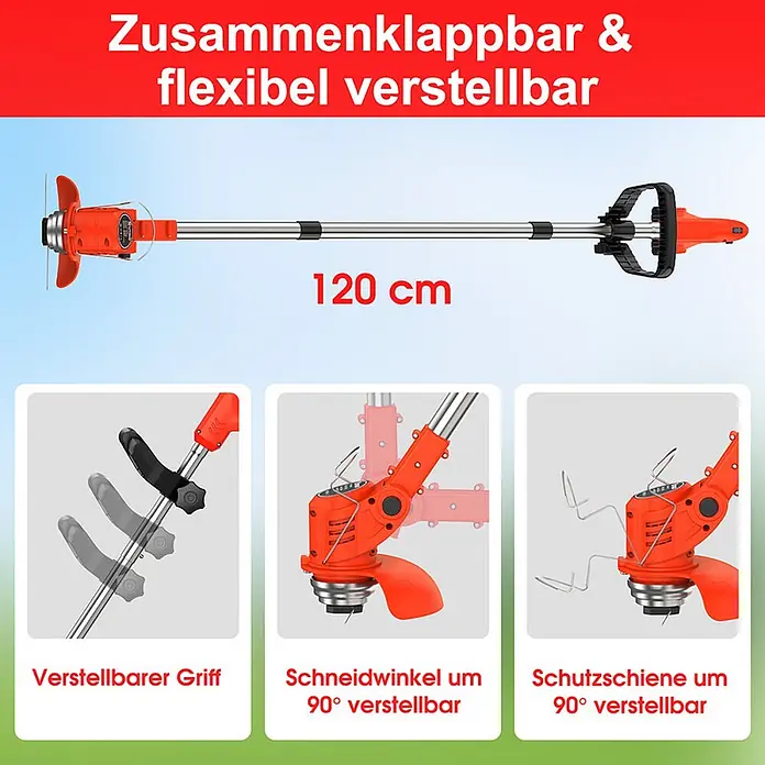 OUTIGO Akku-Rasentrimmer - 1,5 Ah, Li-Ionen, 2 Akkus, Schnittbreite Messer: 23 cm, Schnittbreite Faden: 23 cm