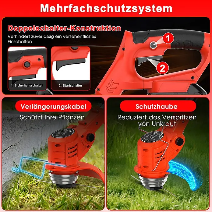 OUTIGO Akku-Rasentrimmer - 1,5 Ah, Li-Ionen, 2 Akkus, Schnittbreite Messer: 23 cm, Schnittbreite Faden: 23 cm