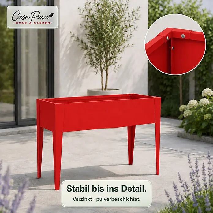 Floordirekt Hochbeet Timo Rot 100 x 30 x 80 cm - 30 x 100 x 80 cm, Metall, Rot