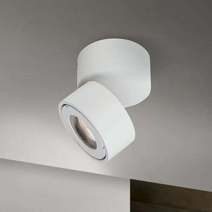 Orion Leuchten LED-Außenwandleuchte Harvey - 15 W, 10 x 10 x 10 cm, Weiß, Klar, IP65 - Weißer zylindrischer Aufbau-Strahler mit verstellbarem Kopf, der warmes Licht abgibt.
