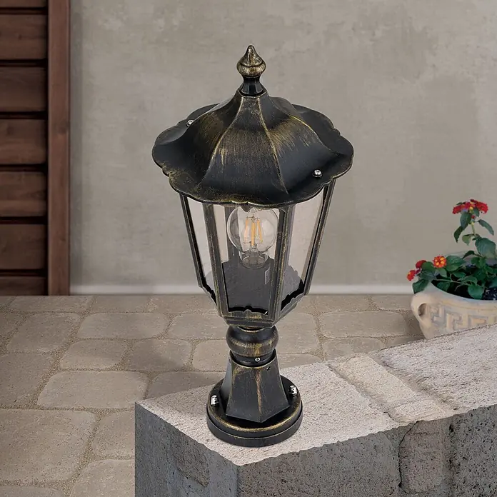 Orion Leuchten Außenlaterne Puchberg - 60 W, Farbe Gehäuse: Schwarz-Gold, 22 x 22 x 53 cm, Ohne Leuchtmittel