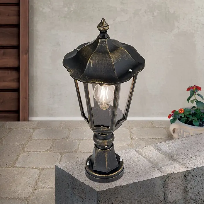 Orion Leuchten Außenlaterne Puchberg - 60 W, Farbe Gehäuse: Schwarz-Gold, 22 x 22 x 53 cm, Ohne Leuchtmittel