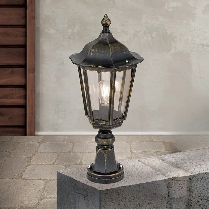 Orion Leuchten Außenlaterne Puchberg - 60 W, Farbe Gehäuse: Schwarz-Gold, 22 x 22 x 53 cm, Ohne Leuchtmittel