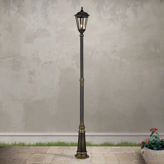 Orion Leuchten Außenlaterne Puchberg - 60 W, Farbe Gehäuse: Schwarz-Gold, 28 x 28 x 249 cm, Ohne Leuchtmittel