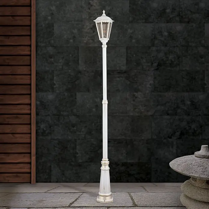 Orion Leuchten Außenlaterne Puchberg - 60 W, Farbe Gehäuse: Weiß-Gold, 28 x 28 x 249 cm, Ohne Leuchtmittel