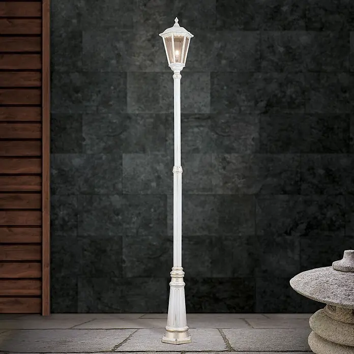 Orion Leuchten Außenlaterne Puchberg - 60 W, Farbe Gehäuse: Weiß-Gold, 28 x 28 x 249 cm, Ohne Leuchtmittel