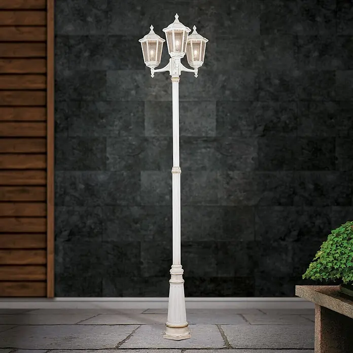 Orion Leuchten Außenlaterne Puchberg - 60 W, Farbe Gehäuse: Weiß-Gold, 64 x 64 x 255 cm, Ohne Leuchtmittel