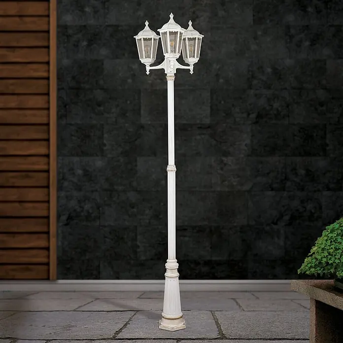 Orion Leuchten Außenlaterne Puchberg - 60 W, Farbe Gehäuse: Weiß-Gold, 64 x 64 x 255 cm, Ohne Leuchtmittel