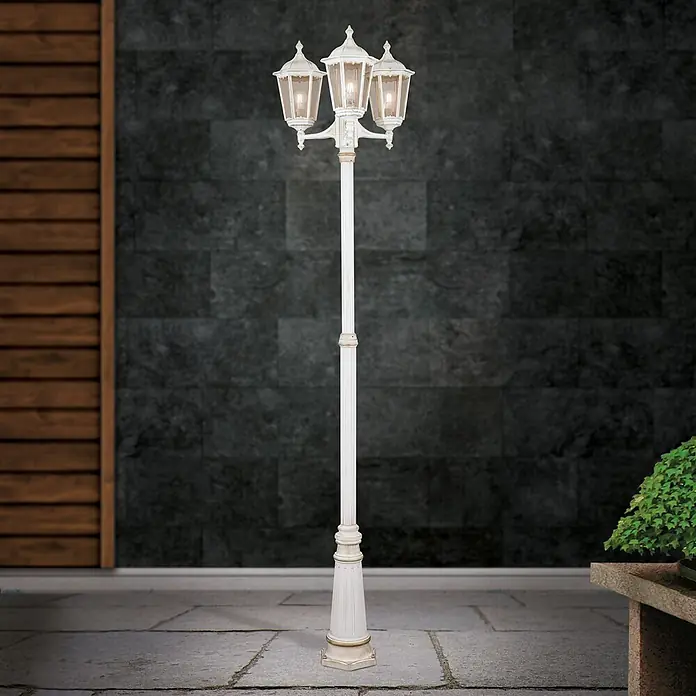 Orion Leuchten Außenlaterne Puchberg - 60 W, Farbe Gehäuse: Weiß-Gold, 64 x 64 x 255 cm, Ohne Leuchtmittel