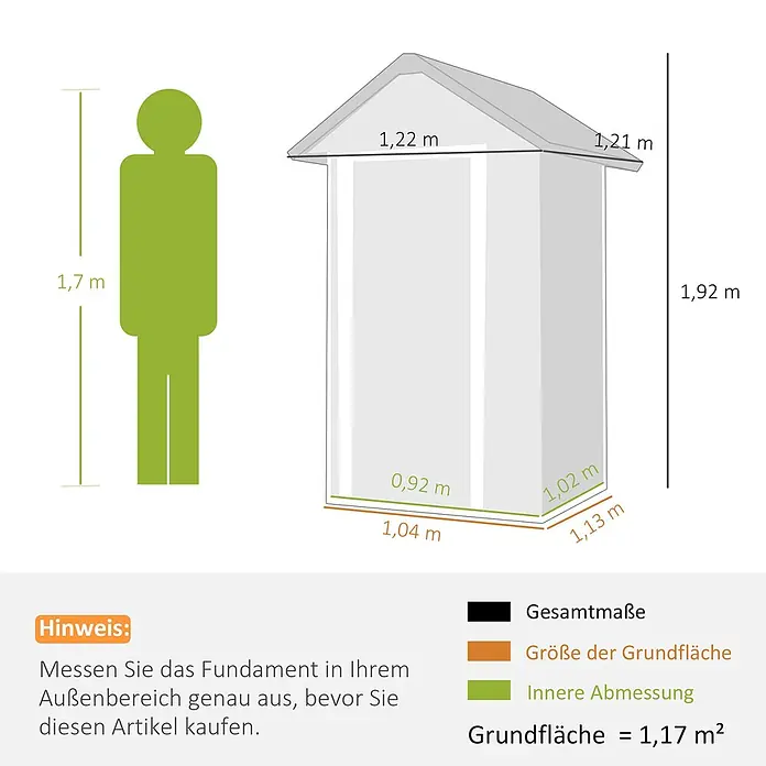 Outsunny Gerätehaus - Außenbreite inkl. Dachüberstand: 122 cm, Außentiefe inkl. Dachüberstand: 121 cm, Stahl, Hellgrau