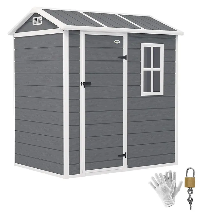 Outsunny Gerätehaus - Außenbreite inkl. Dachüberstand: 186 cm, Außentiefe inkl. Dachüberstand: 130 cm, Kunststoff, Grau