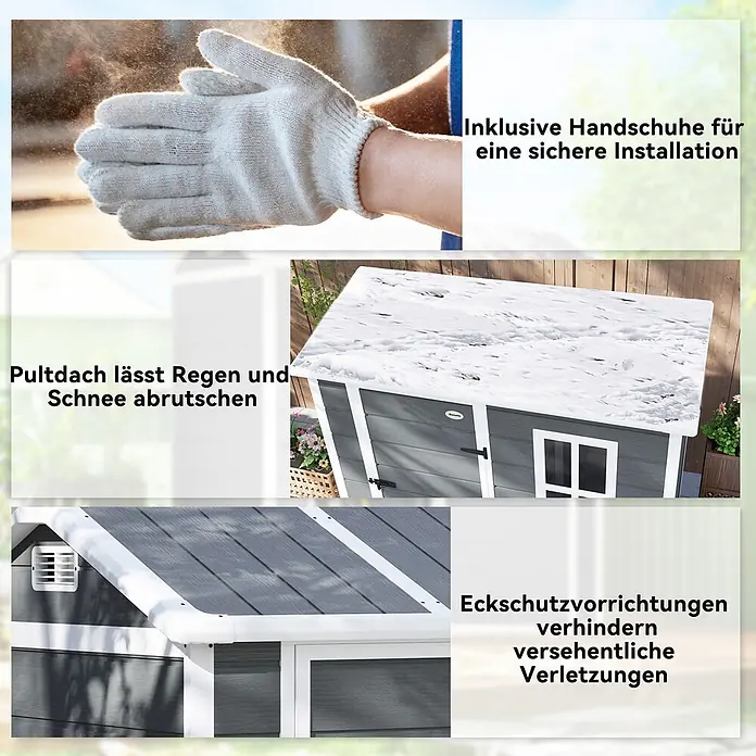 Outsunny Gerätehaus - Außenbreite inkl. Dachüberstand: 186 cm, Außentiefe inkl. Dachüberstand: 130 cm, Kunststoff, Grau