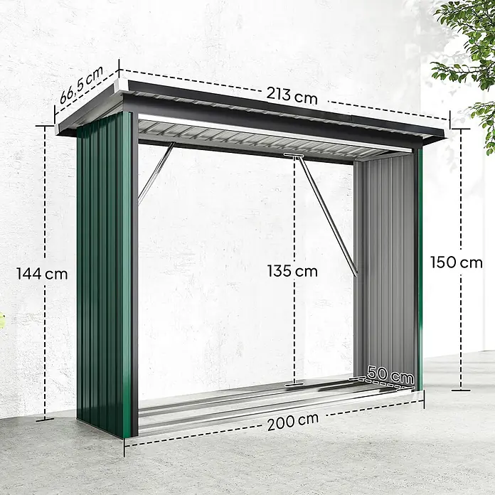 Outsunny Kaminholzregal - 213 x 66,5 x 150 cm, Stahl, Grün