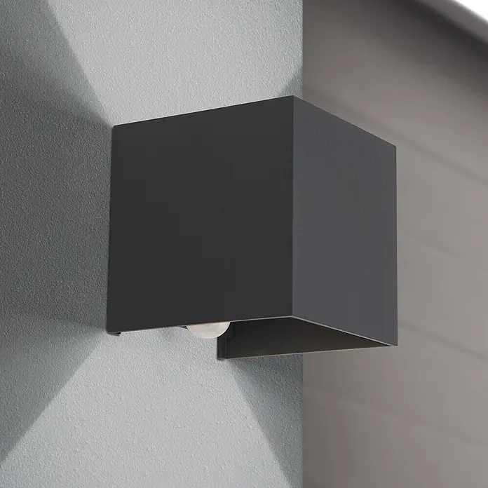 Orion Leuchten LED-Sensor-Außenwandleuchte Cube - 13 W, L x B x H: 10 x 10 x 10 cm, Anthrazit, Klar, Warmweiß