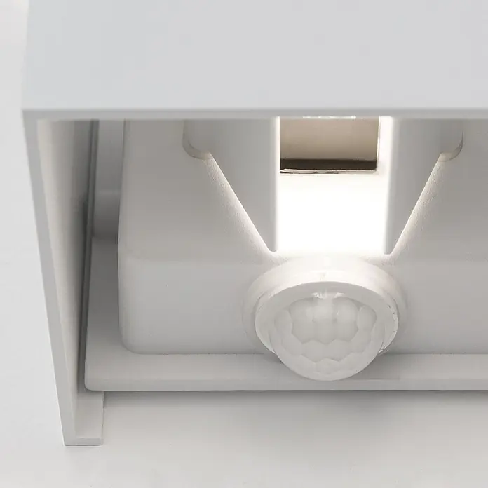 Orion Leuchten LED-Sensor-Außenwandleuchte Cube - 13 W, L x B x H: 10 x 10 x 10 cm, Weiß, Klar, Warmweiß - Weiße Wandleuchte mit integriertem Bewegungsmelder.