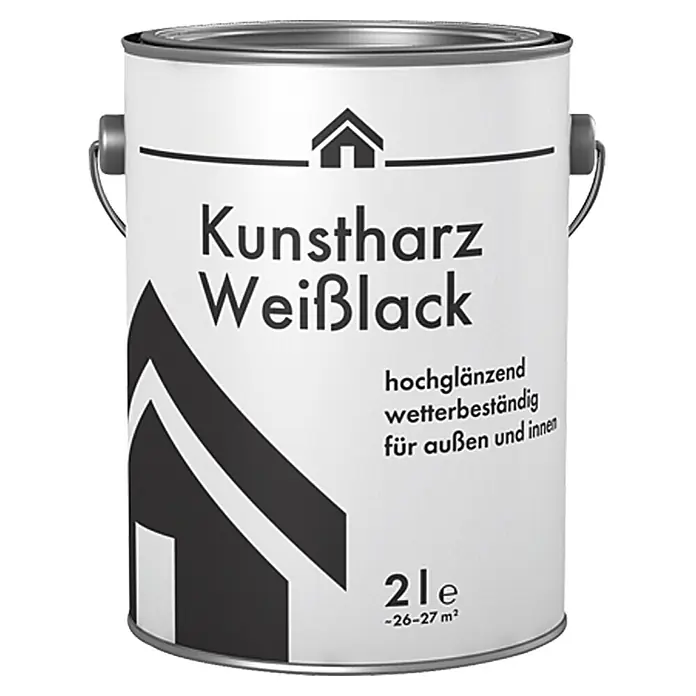 Weißlack - Weiß, Hochglänzend, 2 l, Lösemittelbasiert - Dose Kunstharz Weißlack, hochglänzend und wetterbeständig für Innen- und Außenbereiche, Füllmenge 2 Liter.