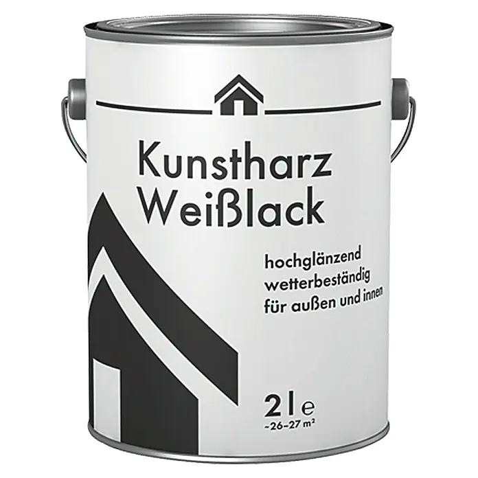 Weißlack - Weiß, Hochglänzend, 2 l, Lösemittelbasiert - Dose Kunstharz Weißlack, hochglänzend und wetterbeständig für Innen- und Außenbereiche, Füllmenge 2 Liter.