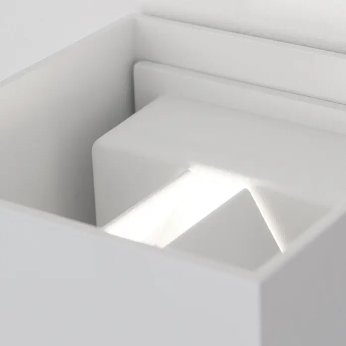 Orion Leuchten LED-Sensor-Außenwandleuchte Cube - 13 W, L x B x H: 10 x 10 x 10 cm, Weiß, Klar, Warmweiß - Weißer kubischer Wandstrahler mit innerem geometrischem Design und Lichtaustritt.