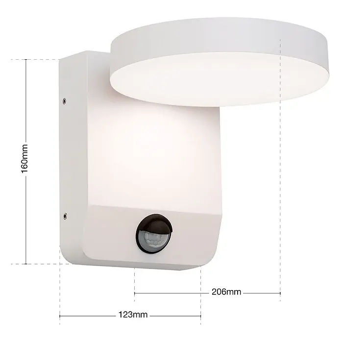 Orion Leuchten LED-Sensor-Außenwandleuchte Hendryk - 21 W, L x B x H: 20 x 12 x 16 cm, Weiß, Opal, Warmweiß - Weiße Wandleuchte mit rundem Diffusor und integriertem Bewegungsmelder, spendet Auf- und Ablicht.