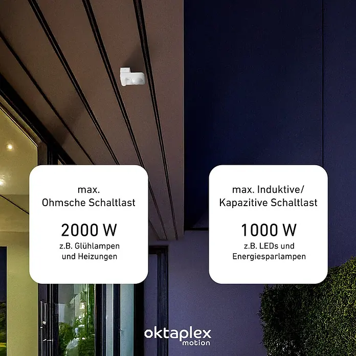 Oktaplex Motion Bewegungsmelder Tea - Reichweite Sensor: 9 m, Weiß, Erfassungswinkel Sensor: 360 °, L x B x H: 174 x 87 x 66 mm