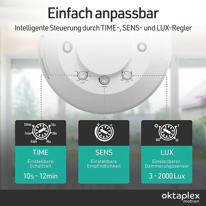 Oktaplex Motion Bewegungsmelder Isa - Reichweite Sensor: 3 m, Weiß, Erfassungswinkel Sensor: 360 °, L x B x H: 0 x 0 x 0 mm