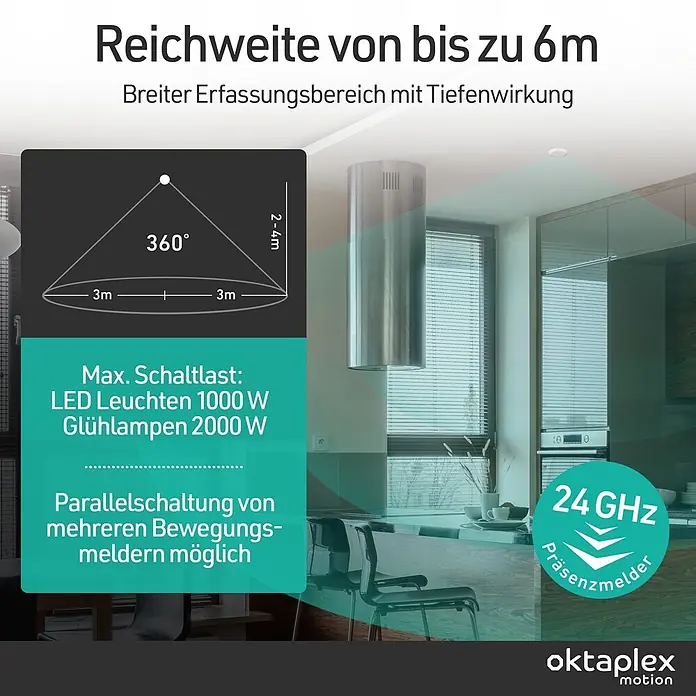 Oktaplex Motion Bewegungsmelder Isa - Reichweite Sensor: 3 m, Weiß, Erfassungswinkel Sensor: 360 °, L x B x H: 0 x 0 x 0 mm