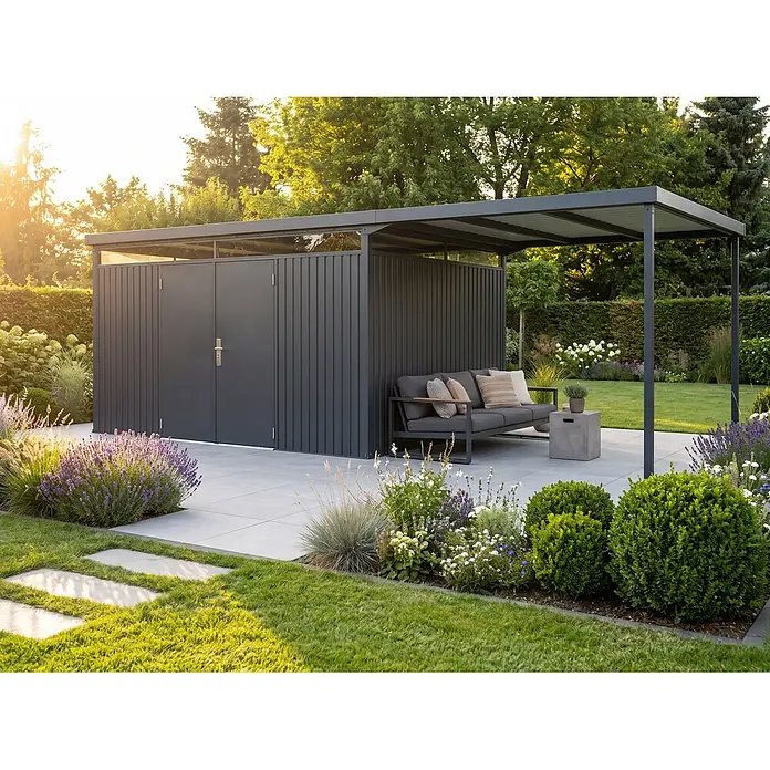 StarLine Metall Gerätehaus Solidum 19,60 m² - Außenbreite inkl. Dachüberstand: 668 cm, Außentiefe inkl. Dachüberstand: 314 cm, Metall, Anthrazit RAL 7016