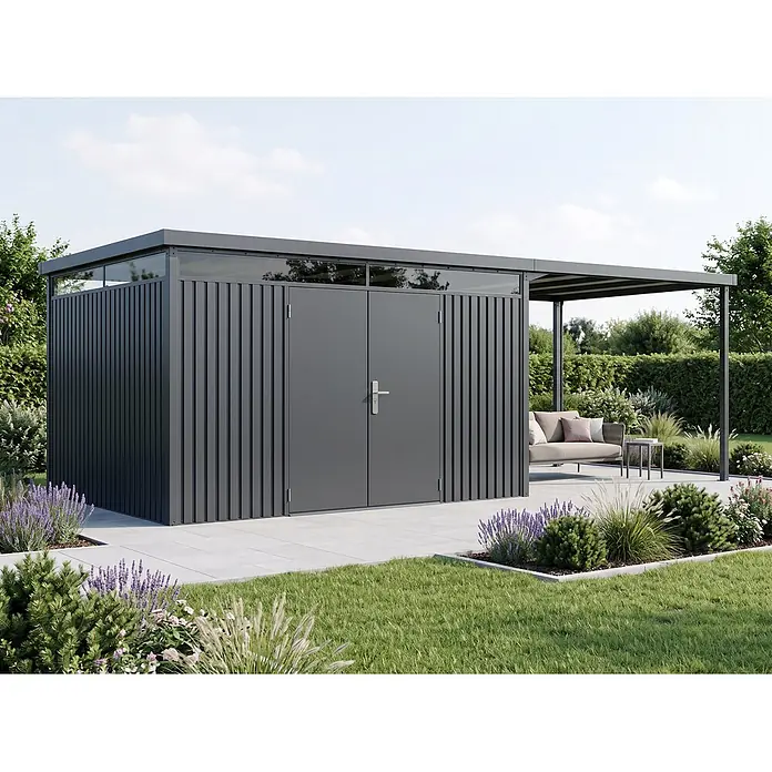 StarLine Metall Gerätehaus Solidum 19,60 m² - Außenbreite inkl. Dachüberstand: 668 cm, Außentiefe inkl. Dachüberstand: 314 cm, Metall, Anthrazit RAL 7016