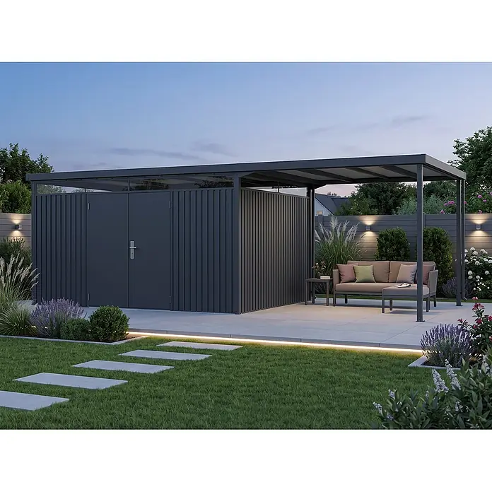 StarLine Metall Gerätehaus Solidum 19,60 m² - Außenbreite inkl. Dachüberstand: 668 cm, Außentiefe inkl. Dachüberstand: 314 cm, Metall, Anthrazit RAL 7016