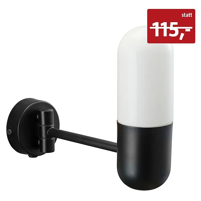 PR Home Wandleuchte Badleuchte Zeta - 25 W, L x B x H: 27 x 8 x 21 cm, Mattschwarz, Opalweiß, E14