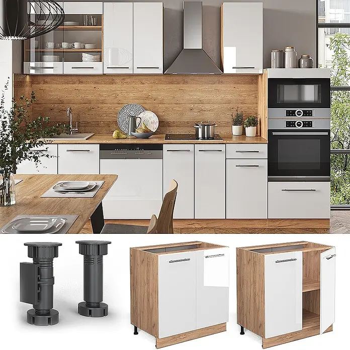Vicco Schrankküche Fame-Line Weiß Hochglanz mit Regal, ohne Arbeitsplatte - Weiß Hochglanz, Unterschrank 80 cm
