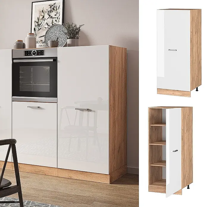 Vicco Schrankküche R-Line Weiß Hochglanz - Weiß Hochglanz, Vorratsschrank 60 cm