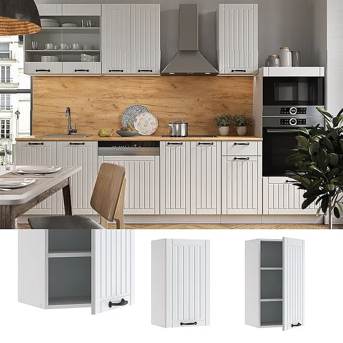 Vicco Schrankküche Fame-Line Weiß Landhaus - Weiß Landhaus, Hängeschrank 40 cm