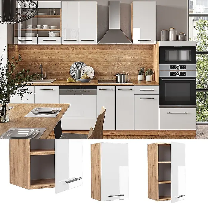 Vicco Schrankküche Fame-Line Weiß Hochglanz - Weiß Hochglanz, Hängeschrank 40 cm