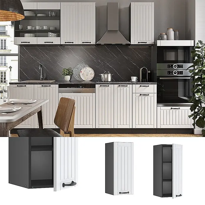 Vicco Schrankküche Fame-Line Weiß Landhaus - Weiß Landhaus, Hängeschrank 30 cm