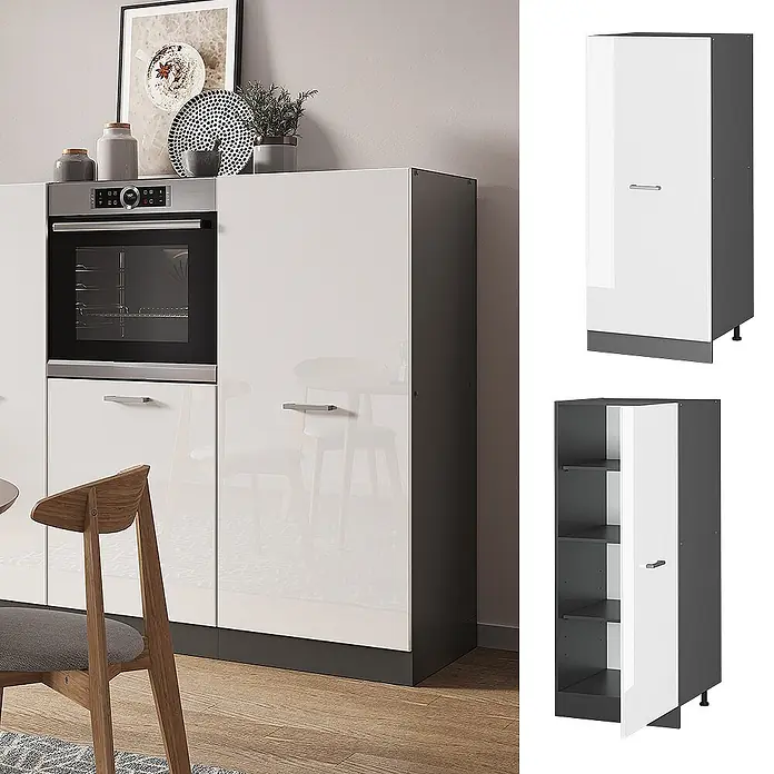 Vicco Schrankküche R-Line Weiß Hochglanz - Weiß Hochglanz, Vorratsschrank 60 cm